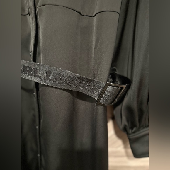 NWT Karl Lagerfeld Logo Belt Handkerchief Hem Midi Dress - Picture 11 of 12